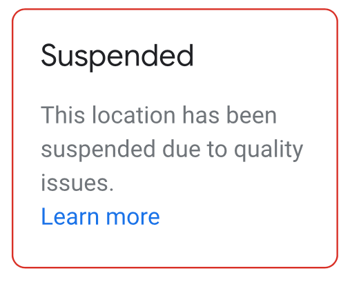 Google my business listing suspended due to quality issues notification