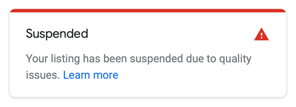 Google my business listing suspended notice