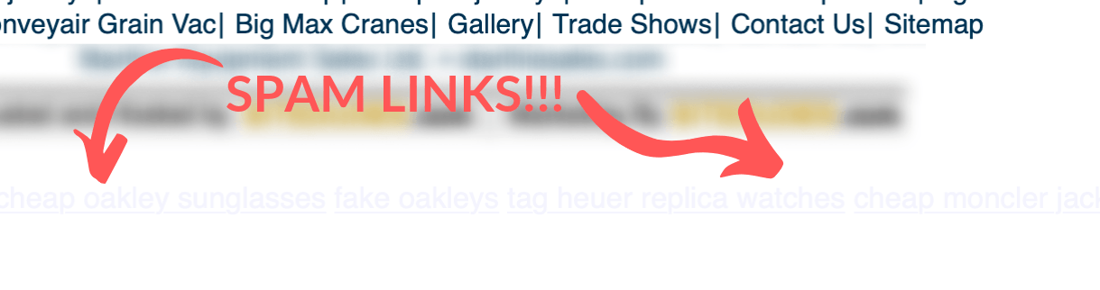 Spam links disguised in the footer of a small business owner's website